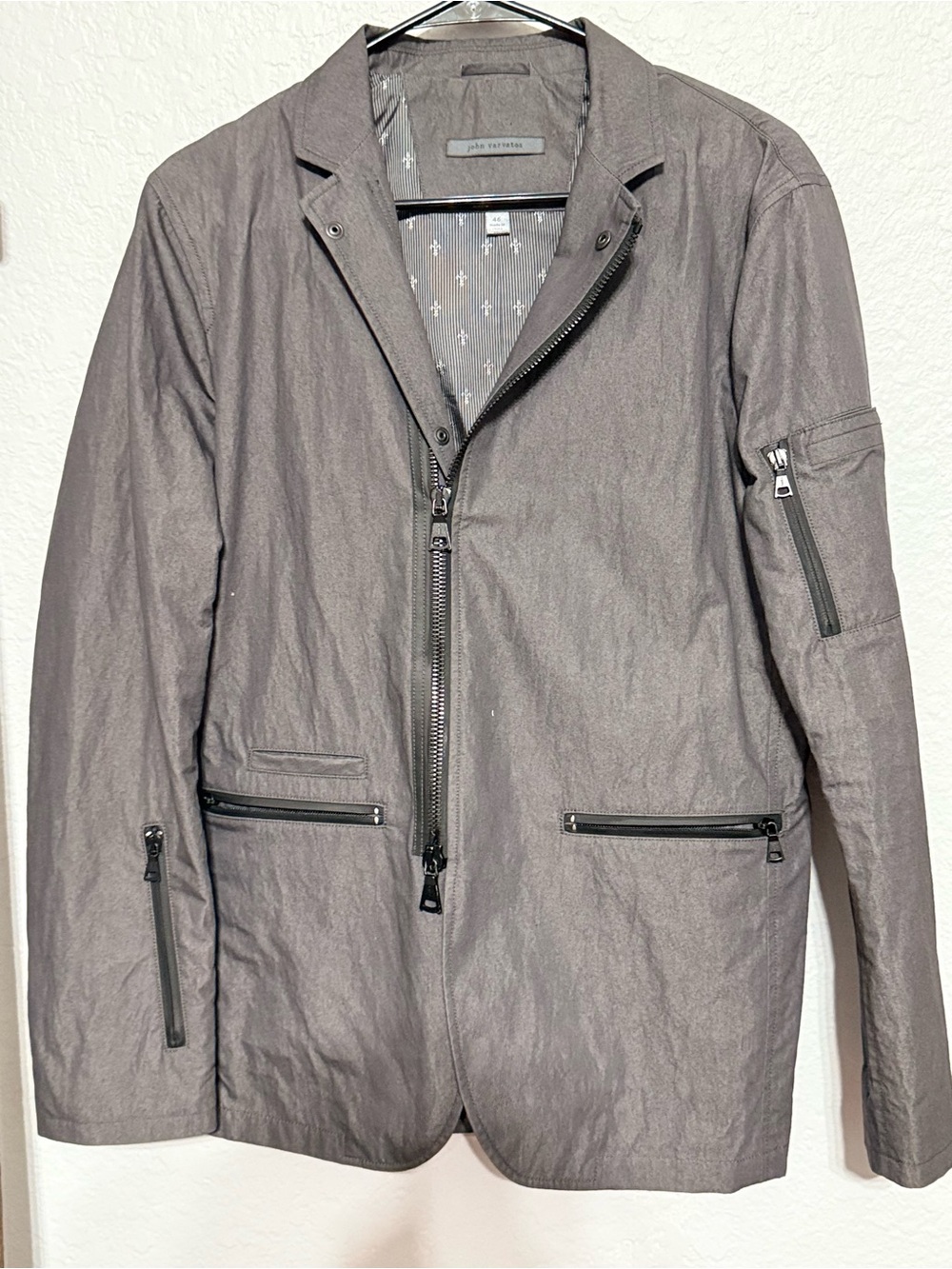 John Varvatos Men's Gray Lightweight Zip-Front Shirt Jacket